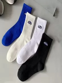 4pairs Men Random Letter Graphic Crew Socks - Multicolor - View 1