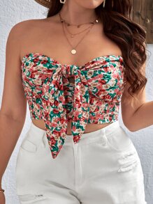 Dreamara Tube Top mit Blume Muster, Knoten vorn,