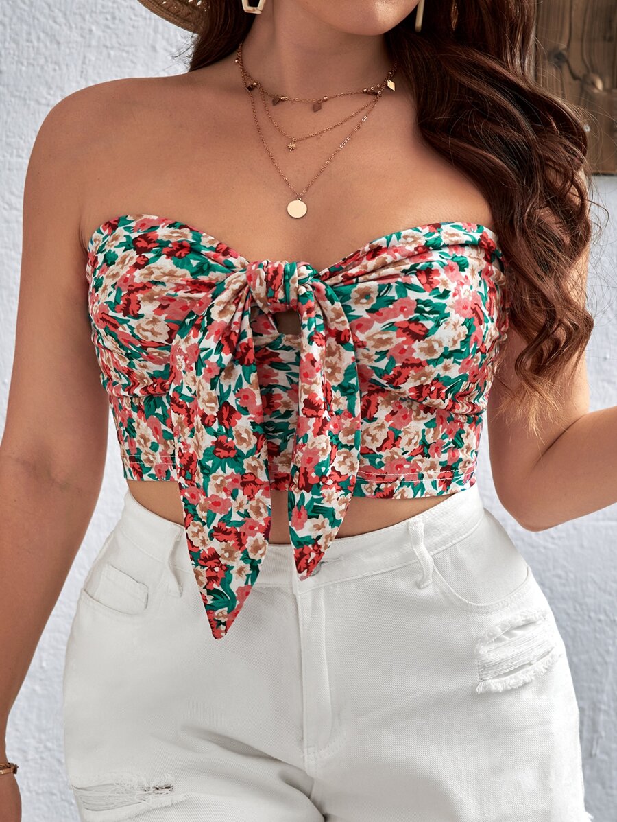 Dreamara Tube Top mit Blume Muster, Knoten vorn,