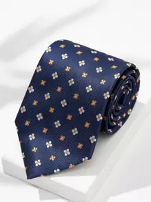 男士花朵繡花領帶，提升商務服裝品味 - 藏蓝色 - 查看 1