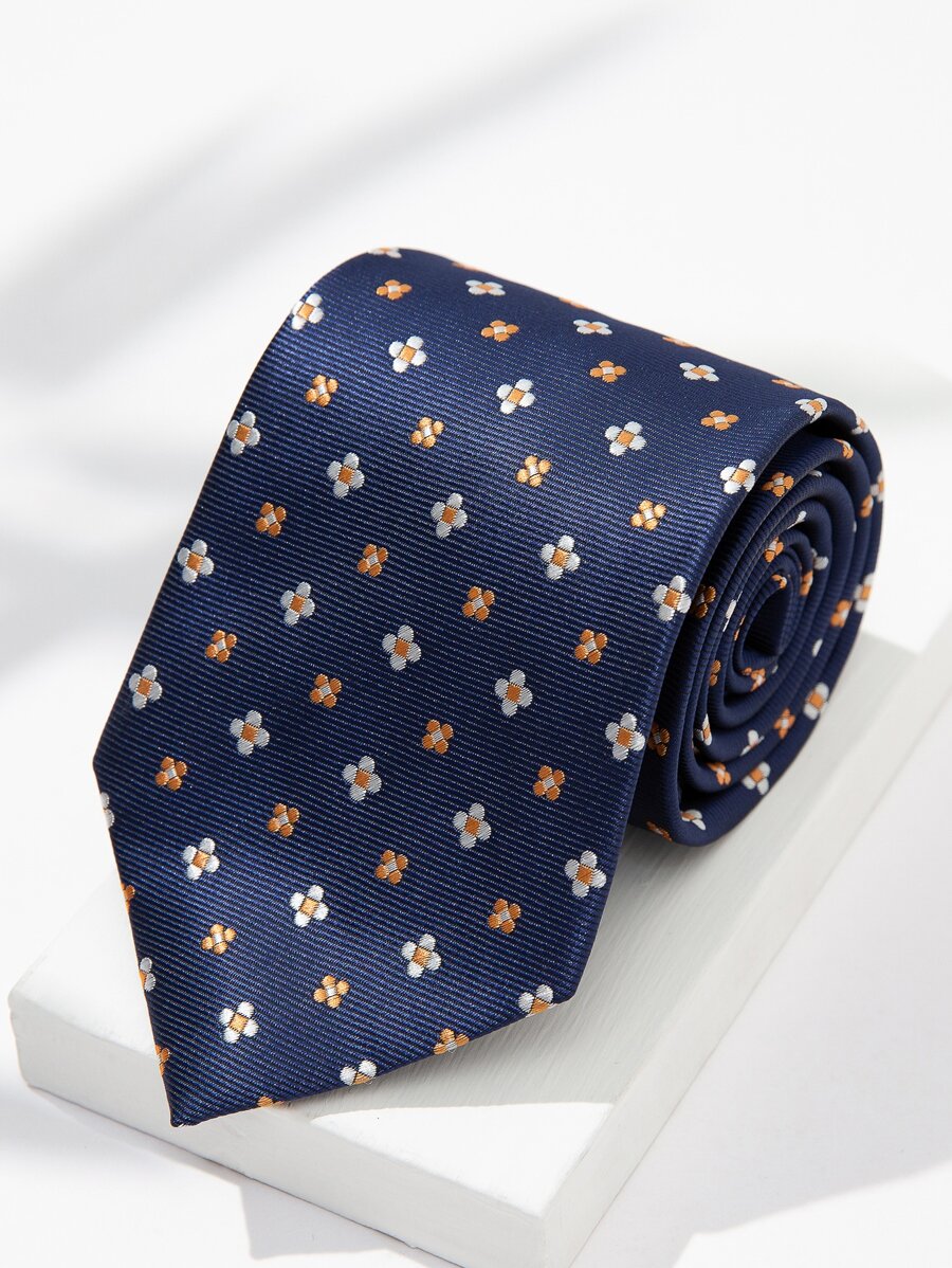 男士花朵繡花領帶，提升商務服裝品味 - 藏蓝色 - 查看 1