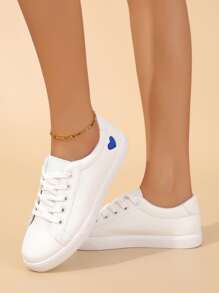 女式運動滑板鞋心形圖案前繫帶運動鞋