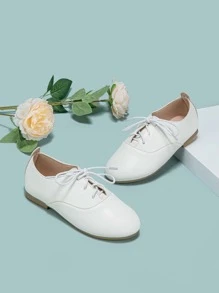 女孩繫帶學院戶外白色牛津平底鞋