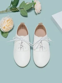 女孩繫帶學院戶外白色牛津平底鞋