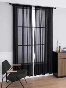 1/2pcs American Retro Dance Black Sheer Voile Curtain, Semi-Transparent Chiffon Drape For Living Room, Balcony, Livestream Studio - Black - View 1