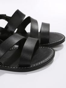 Women Buckle Decor Flat Sandals, Fashionable Slingback Sandals For Beach - Black - View 6