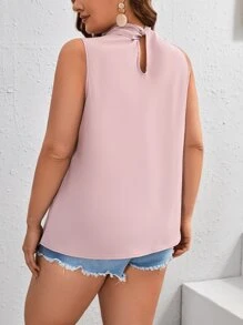 SHEIN Privé Plus Tie Neck Sleeveless Tie Front Blouse - Dusty Pink - View 2