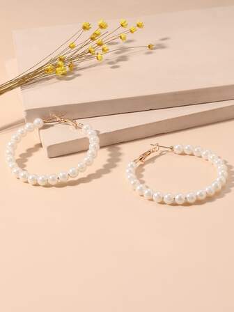 人造珍珠裝飾圓耳環