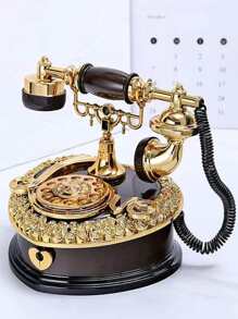 1pc Plastic Music Box, Vintage Telephone Design Music Box For Home - Black - View 3