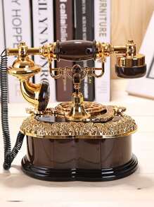 1pc Plastic Music Box, Vintage Telephone Design Music Box For Home - Black - View 4