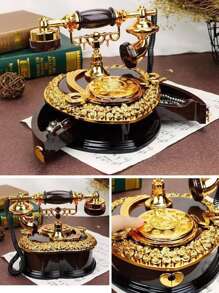 1pc Plastic Music Box, Vintage Telephone Design Music Box For Home - Black - View 6