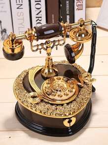 1pc Plastic Music Box, Vintage Telephone Design Music Box For Home - Black - View 7