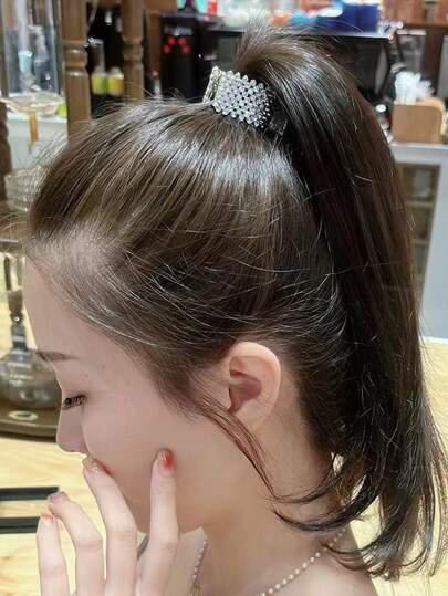 1pc Rhinestone Decor High Ponytail Hair Claw, Fashionable Versatile Elegant Minimalist Occipital Hair Clip, Suitable For Daily, Casual, Party, Commute, Vacation, Washing Face, Makeup, Outfit Matching