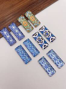 10pcs/set Bohemian Porcelain Pattern Rectangle Design DIY Jewelry Accessory For Women For DIY Jewelry Making - Multicolor - View 1