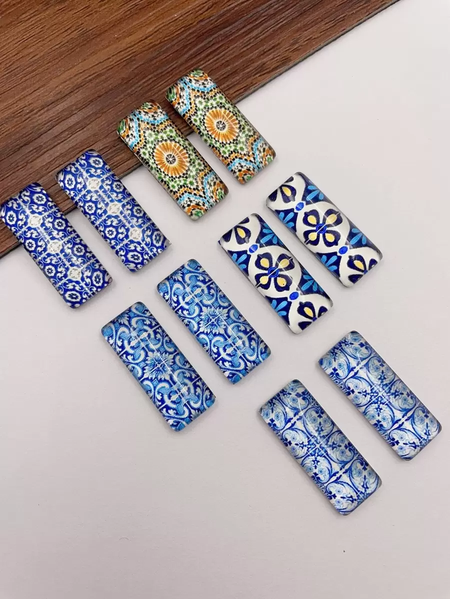 10pcs/set Bohemian Porcelain Pattern Rectangle Design DIY Jewelry Accessory For Women For DIY Jewelry Making - Multicolor - View 1