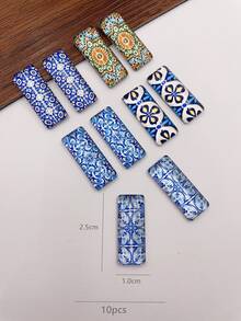 10pcs/set Bohemian Porcelain Pattern Rectangle Design DIY Jewelry Accessory For Women For DIY Jewelry Making - Multicolor - View 3