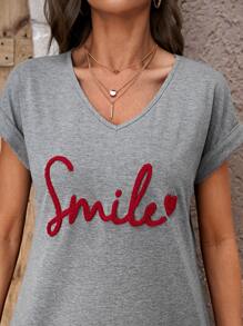 SHEIN LUNE Vestido estilo camiseta con estampado de letra doblado - Gris - Ver 6