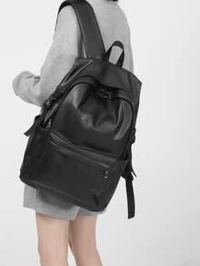 minimalista Mochila clásica con bolsillo delantero Mochila funcional - Negro - Ver 2