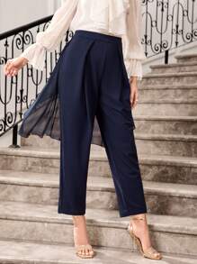 Modelyn Solid Fold Pleated Detail Foldover Trousers - Navy Blue - View 1