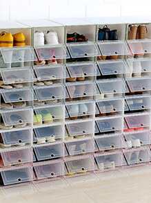 1pc Plastic Shoe Organizer, Pink Foldable Shoes Storage Box For Household - Red - View 3