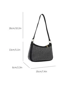 鉚釘裝飾單肩包撞色流浪包 - 黑色 - 查看 7