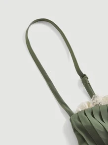 SHEIN MOD Chất rắn Tie Trước Váy Dây - xanh quân đội - Xem 3