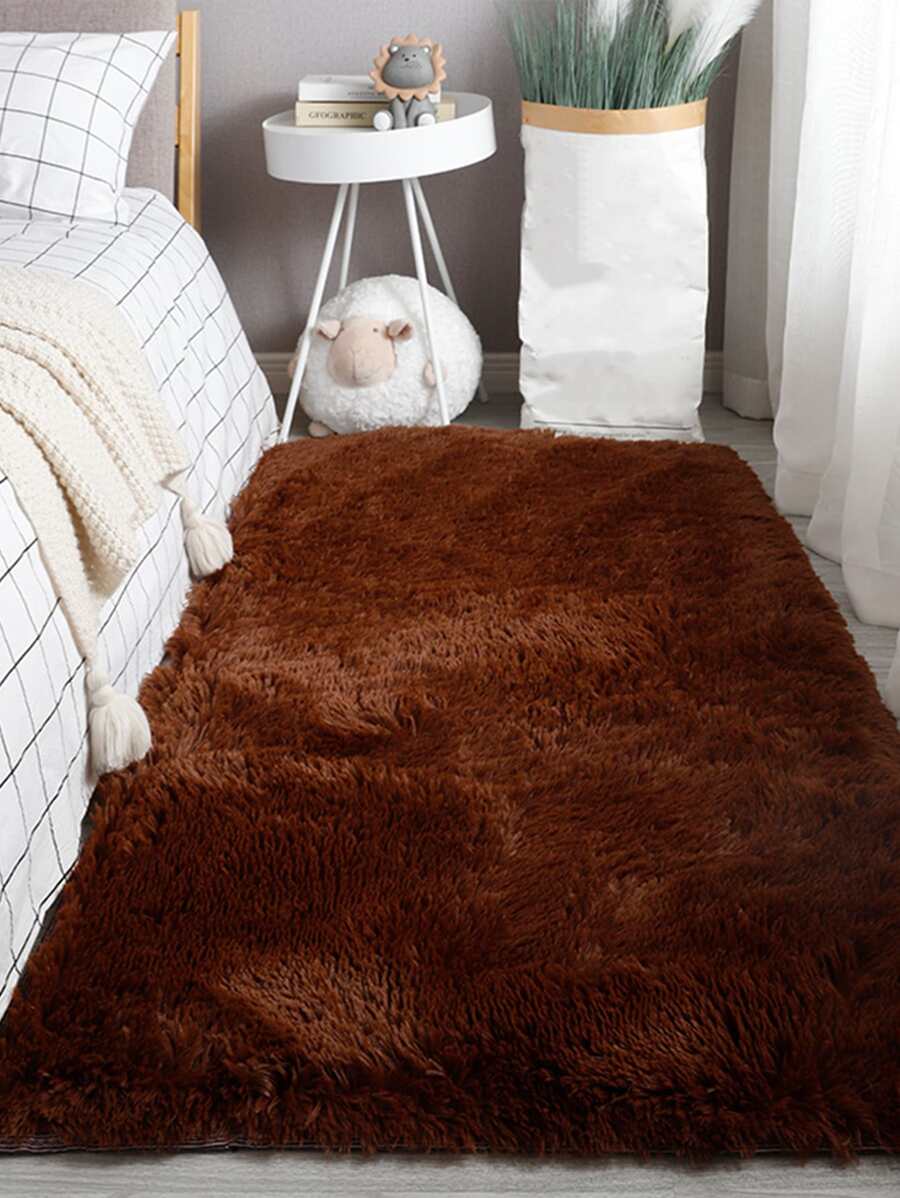 1入組滌綸地毯,現代棕色毛茸茸臥室地毯適用於客廳 - 咖啡棕 - 查看 1