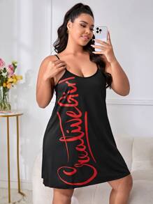大碼字母圖案吊帶睡裙