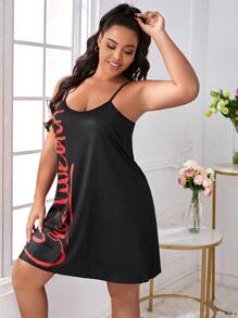 大碼字母圖案吊帶睡裙