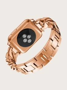 1pc Rhinestone Decor Stainless Steel Watchband Compatible With Apple Watch - Rose Gold - View 2