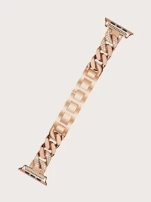 1pc Rhinestone Decor Stainless Steel Watchband Compatible With Apple Watch - Rose Gold - View 3