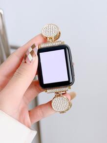 Rhinestone Decor Watchband Tương thích với Apple Watch - Vàng - Xem 3