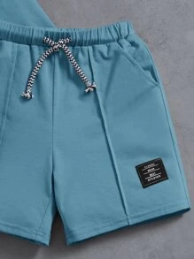 SHEIN Leap Crew Toddler Boys Letter Graphic Tee & Drawstring Waist Shorts - Dusty Blue - View 4