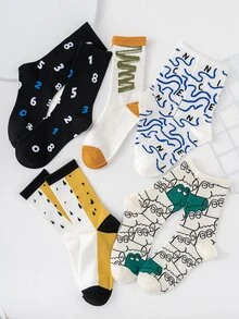 5pairs Men Graphic Crew Socks - Multicolor - View 2