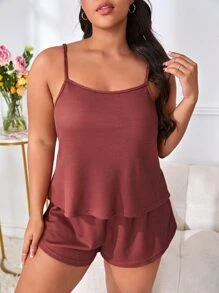 Conjunto de pijama shorts con top de tirantes unicolor - Rosa Oxidada - Ver 3