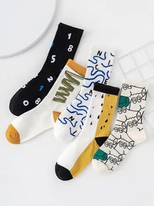 5pairs Men Graphic Crew Socks - Multicolor - View 3