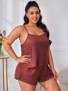 Conjunto de pijama shorts con top de tirantes unicolor - Rosa Oxidada - Ver 4