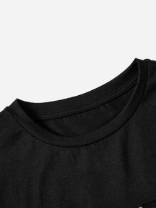 SHEIN Boys Camo Print Tee & Drawstring Waist Shorts - Khaki - View 3