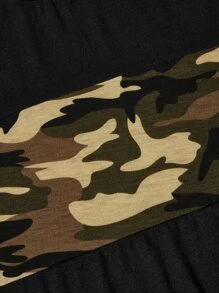 SHEIN Boys Camo Print Tee & Drawstring Waist Shorts - Khaki - View 4