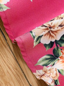 小女童印花吊帶連衣裙 - 玫紅色 - 查看 3