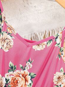 小女童印花吊帶連衣裙 - 玫紅色 - 查看 4