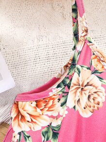 小女童印花吊帶連衣裙 - 玫紅色 - 查看 5