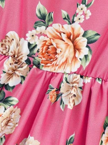 小女童印花吊帶連衣裙 - 玫紅色 - 查看 6