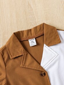 Baby Two Tone Button Front Shirt Dress - Multicolor - View 3