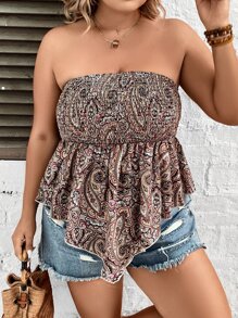 SHEIN Holidaya Plus Paisley Print Asymmetrical Hem Tube Top - Multicolor - View 4