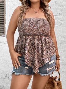 SHEIN Holidaya Plus Paisley Print Asymmetrical Hem Tube Top - Multicolor - View 6