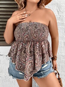 SHEIN Holidaya Plus Paisley Print Asymmetrical Hem Tube Top - Multicolor - View 1