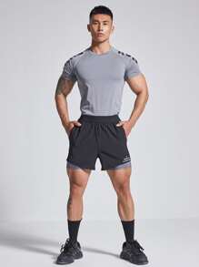 Men Letter Graphic Sports Tee - Grey - View 3