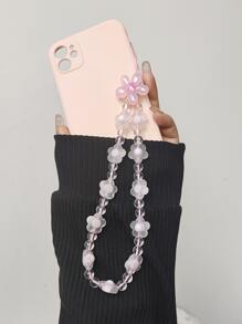 Floral Decor Beaded Universal Phone Lanyard - Pink - View 2