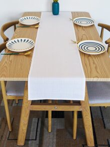 1 PC Đồng Màu Chạy Bàn, Polyester Tối Giản Chạy Bàn Cho Bàn Ăn - trắng - Xem 1